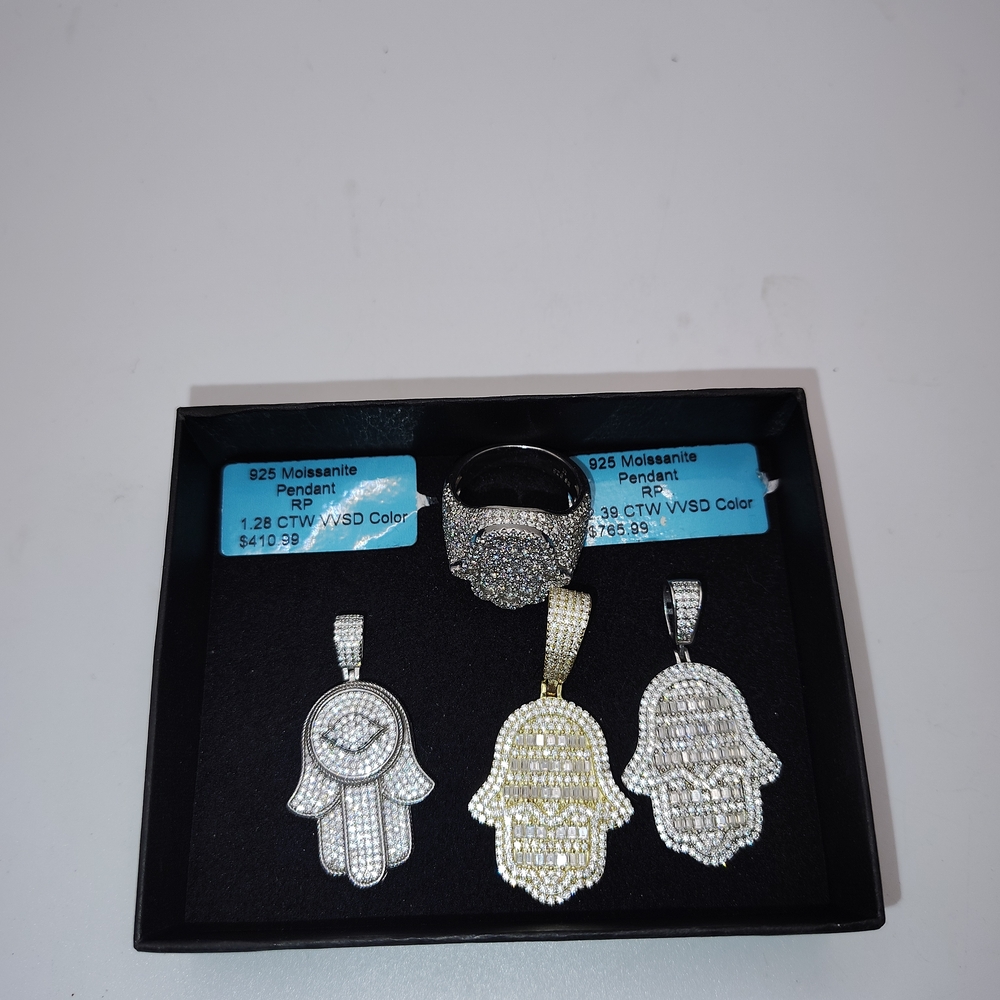 Silver and Gold Moissanite Pendant and Ring Set